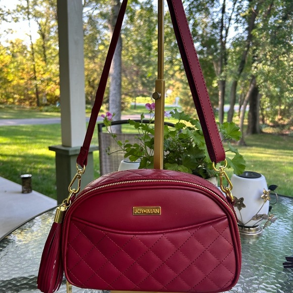 Joy & Iman Handbags - NWOT- JOY & IMAN Red Quilted Burgundy Crossbody Bag